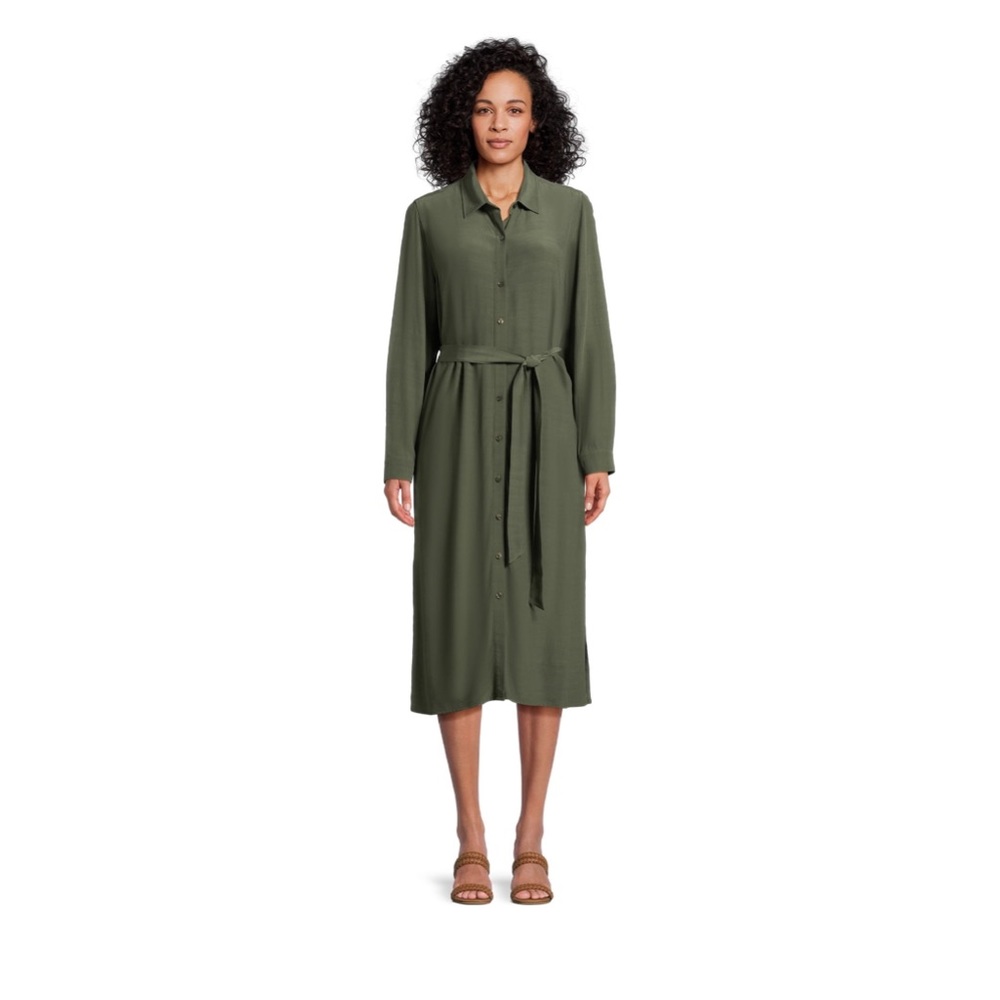 NWT Women's Button Front Shirt Dress with Long Sleeves, Size: XXXL